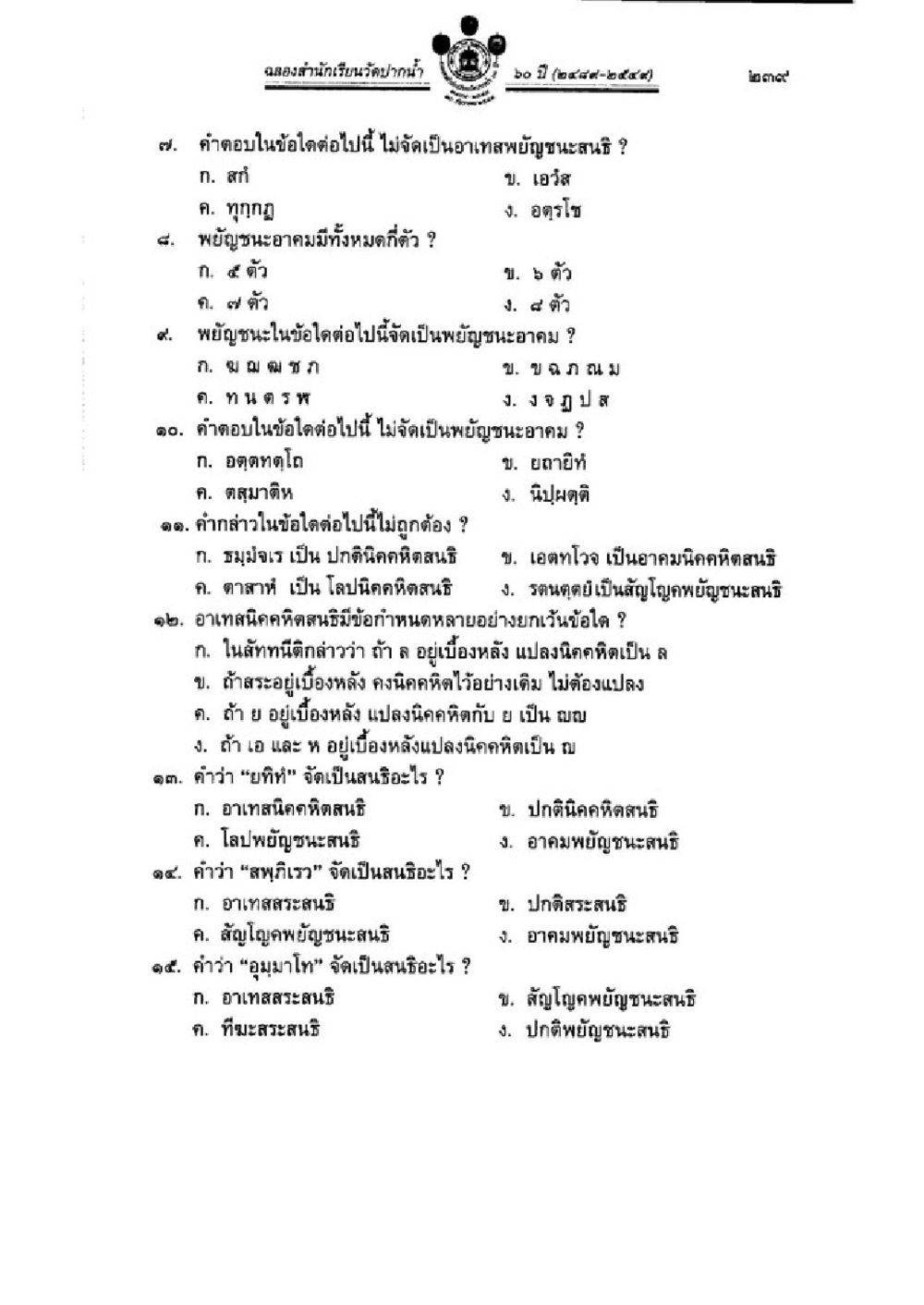 การศึกษาพยัญชนะและสนธิในภาษาไทย วิชาบาลีไวยากรณ์ เล่ม 3 หน้า 261