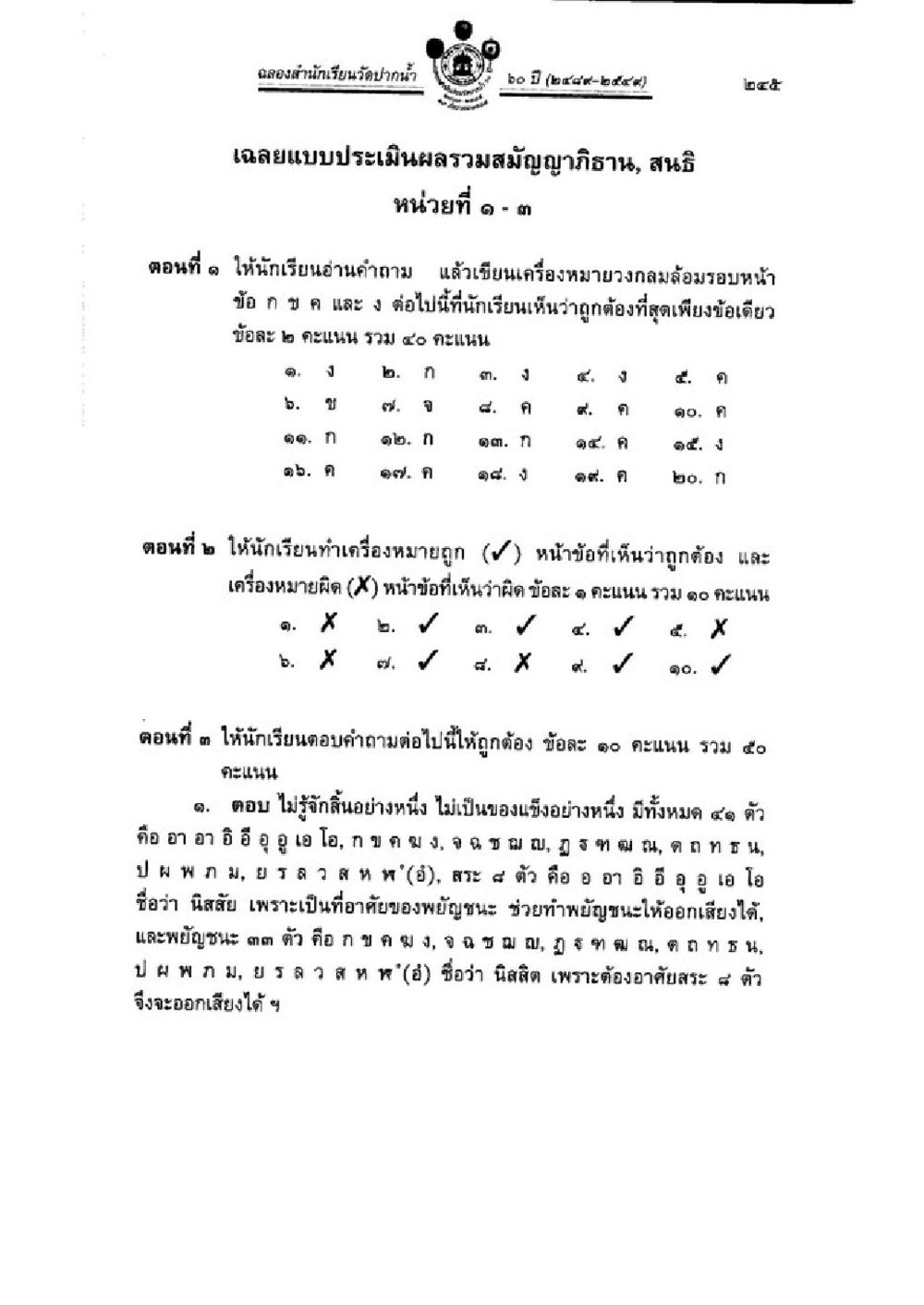 การสอบวัดความรู้ระดับประถมศึกษา วิชาบาลีไวยากรณ์ เล่ม 3 หน้า 267