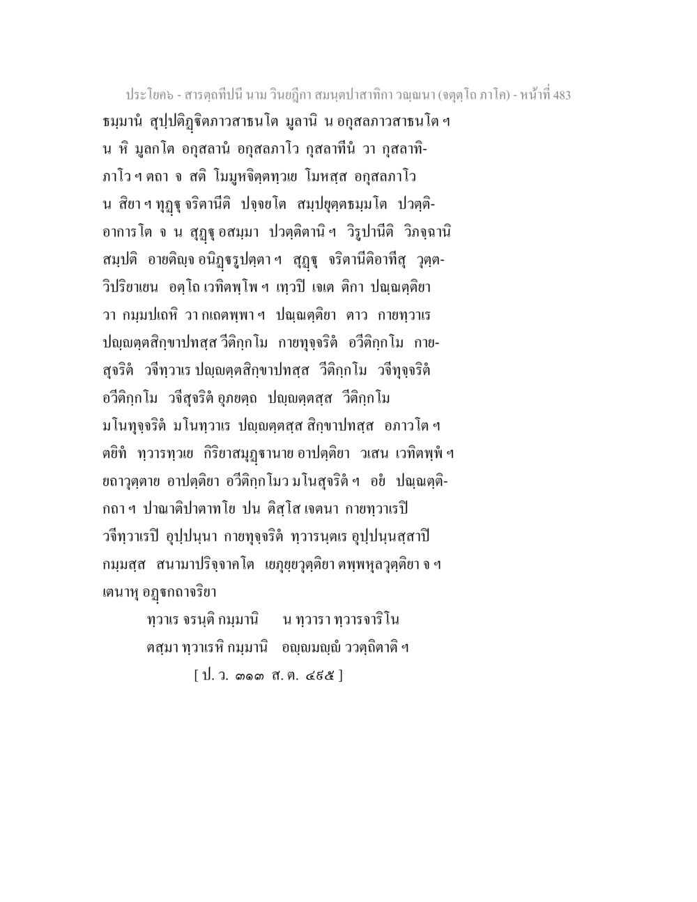 สารคดทปีนี้: ความเข้าใจในธรรมและความสุขแห่งปัญญา สารตฺถทีปนี นาม วินยฎีกา สมนฺตปาสาทิกา วณฺณนา (จตุตฺโถ ภาโค) หน้า 483