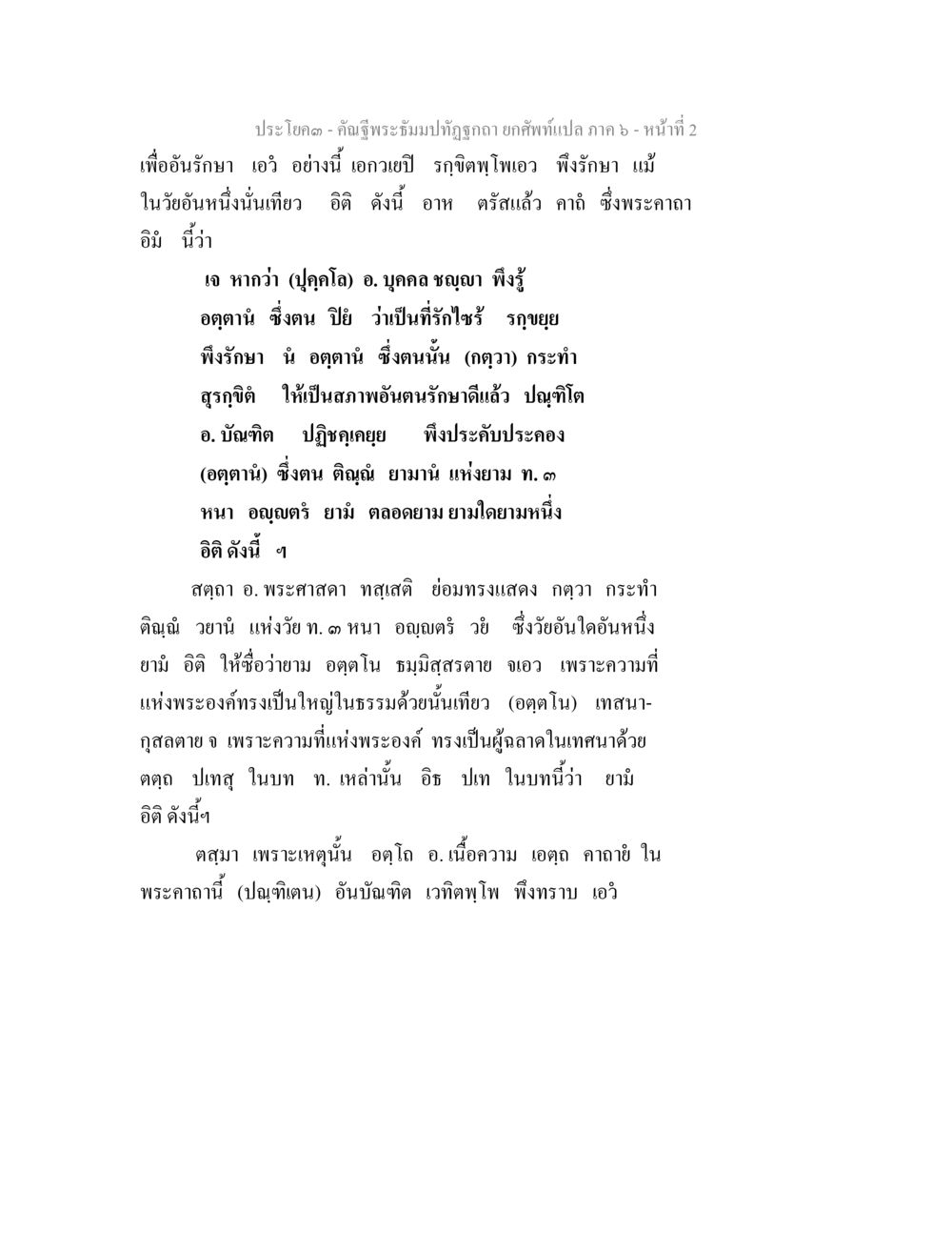 คำอธิษฐานพระธัมมปฏิรูป คัณฐีพระธัมมปทัฏฐกถา ยกศัพท์แปล ภาค 6 หน้า 2