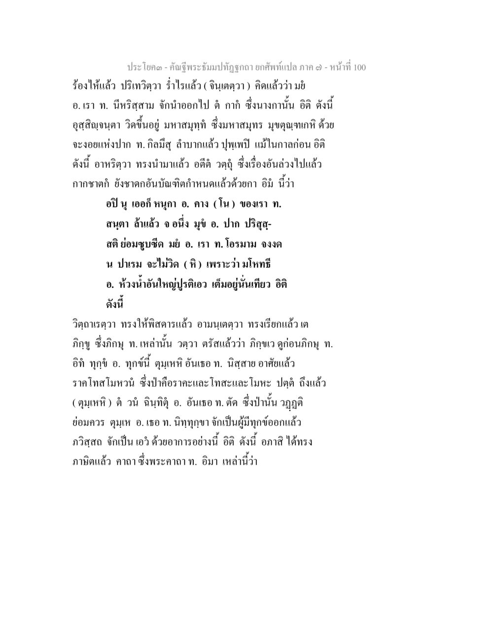 คำฉันพระธีรมฺทําทรงถูกฉาย - ภาค ๓ คัณฐีพระธัมมปทัฏฐกถา ยกศัพท์แปล ภาค 7 หน้า 100