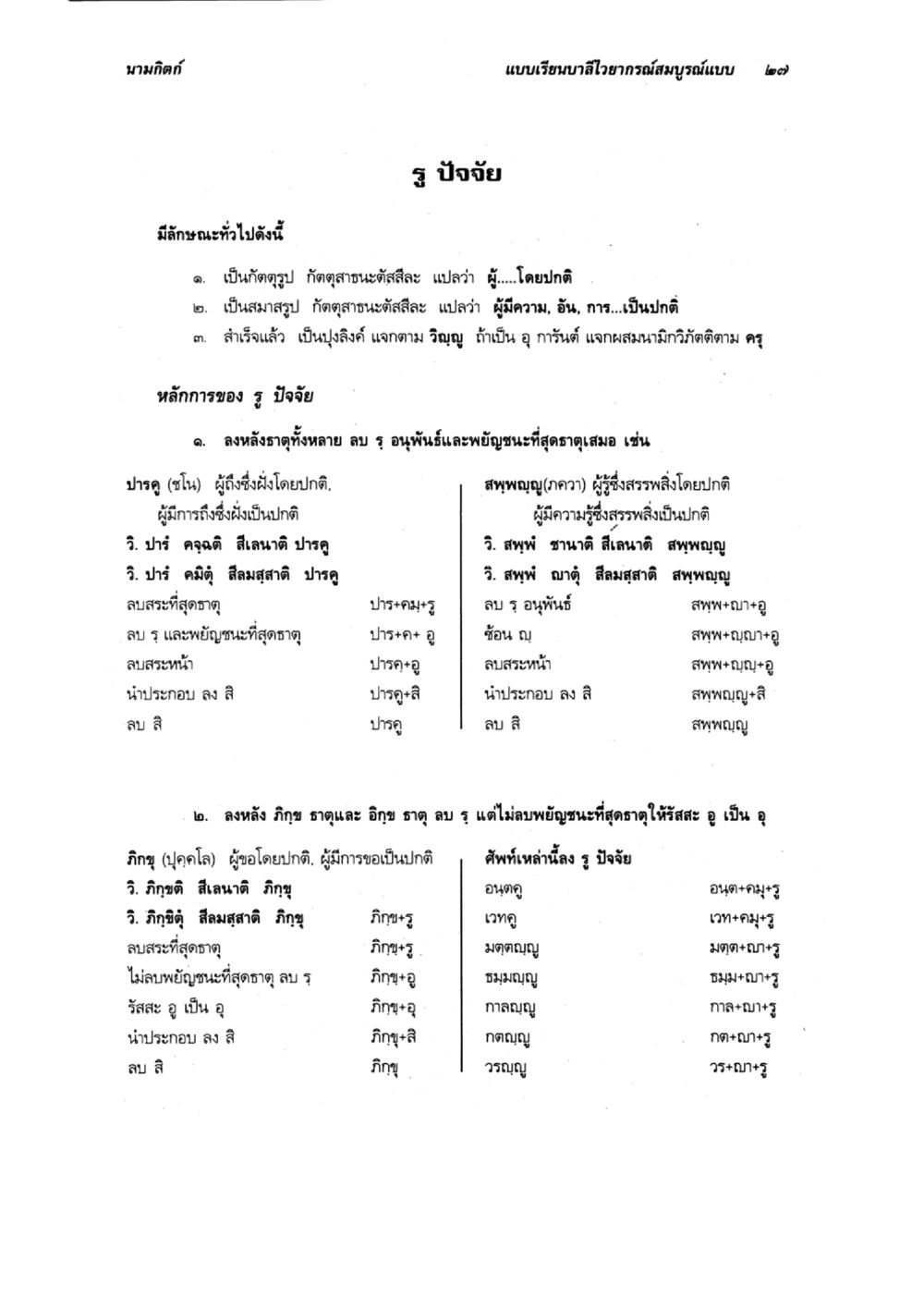 หลักการและลักษณะของรูปปัจจัยในภาษาบาลี แบบเรียนบาลีไวยากรณ์สมบูรณ์แบบ เล่ม 5 หน้า 27