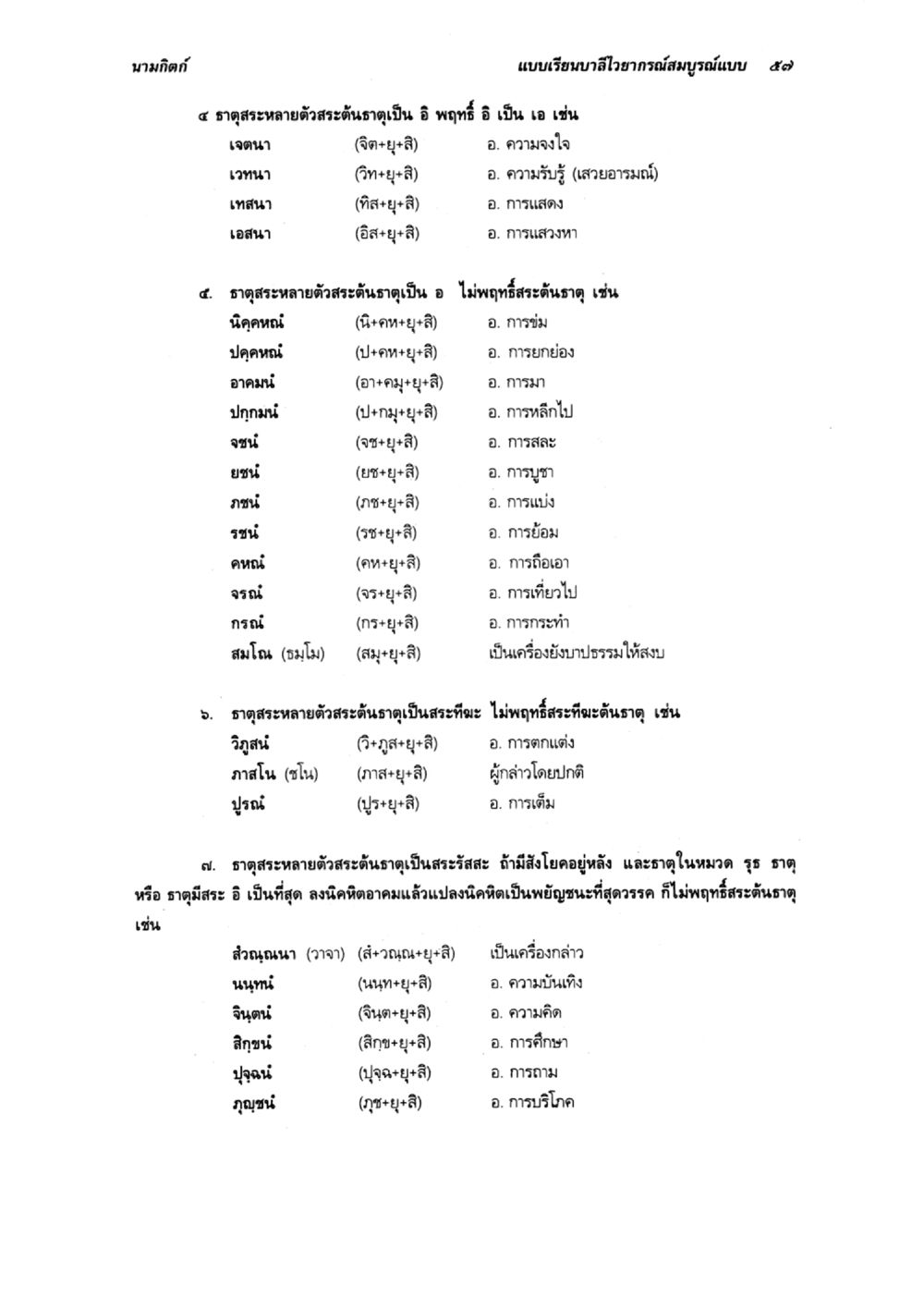 ກະດູກເພື່ອສະແບບຄວາມຄິດແລະສະເພາະ แบบเรียนบาลีไวยากรณ์สมบูรณ์แบบ เล่ม 5 หน้า 57