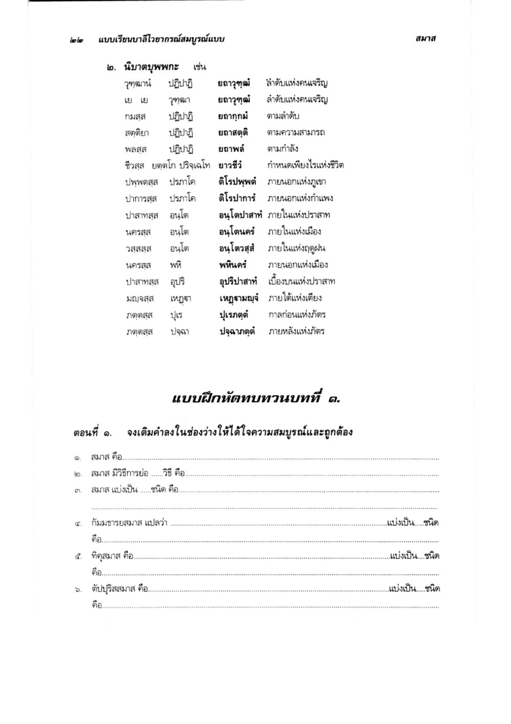 แบบเรียนบำเพ็ญวิจารณญาณสมบูรณ์แบบ แบบเรียนบาลีไวยากรณ์สมบูรณ์แบบ เล่ม 6 หน้า 22