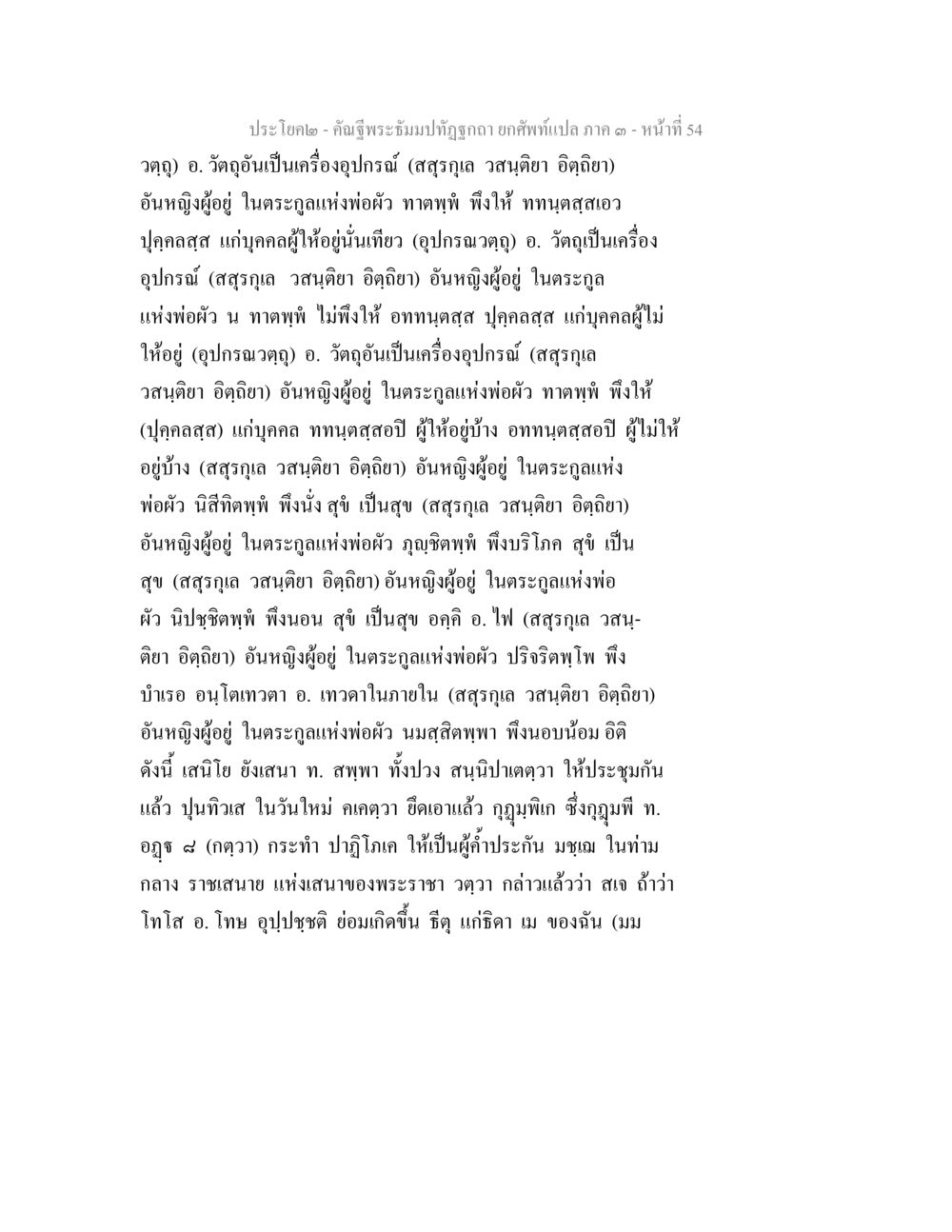 คำฉันพระธรรมปฐมบูชา คัณฐีพระธัมมปทัฏฐกถา ยกศัพท์แปล ภาค 3 หน้า 54