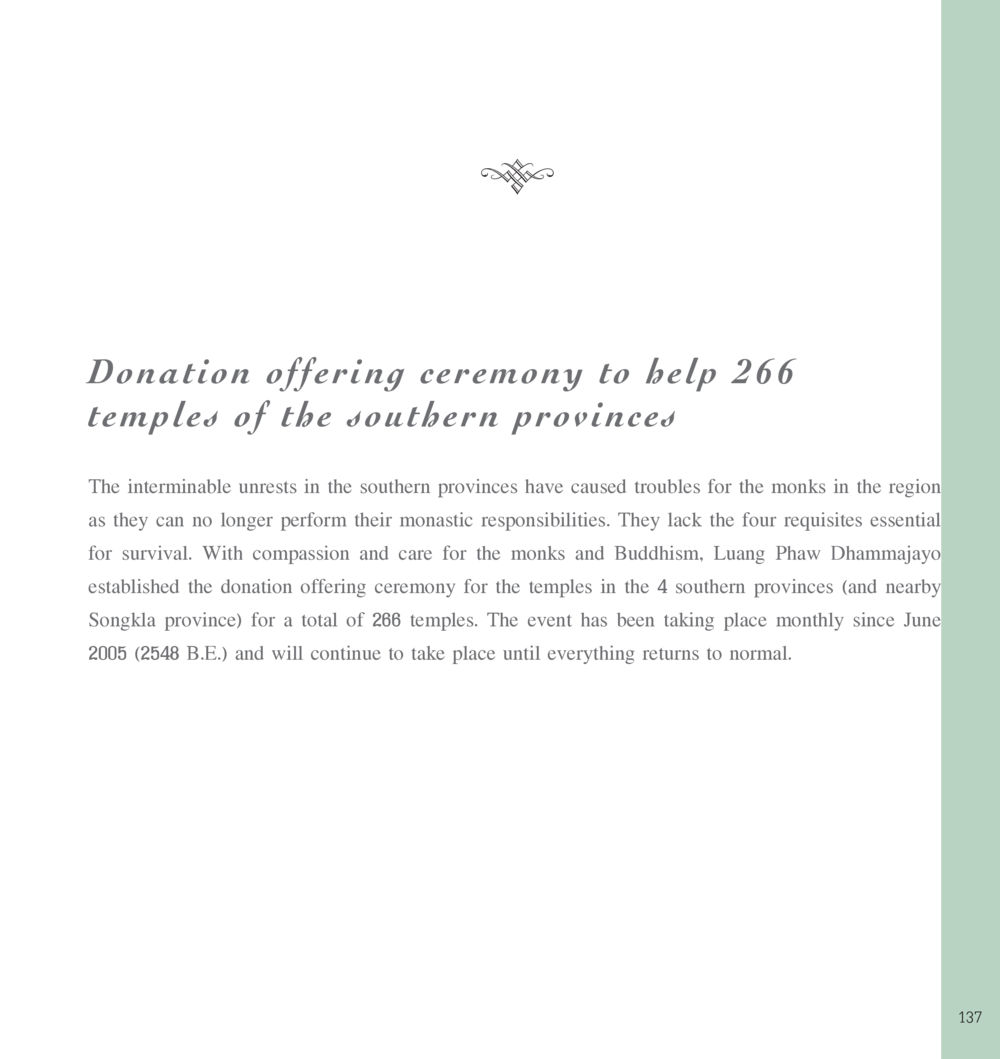 Ceremony to Support 266 Temples in Southern Provinces The Sun of Peace หน้า 137