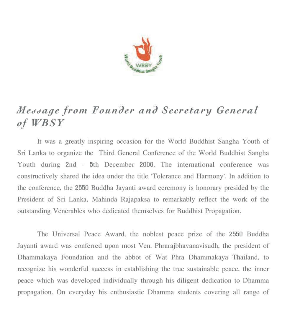 Message from the Founder and Secretary General of WBSY The Sun of Peace หน้า 188