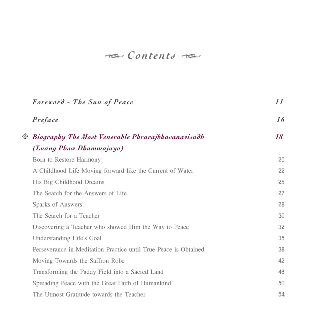 The Journey to Peace: A Biography of Phrarajbhavanavisudh (Luang Phaw Dhammajayo) The Sun of Peace หน้า 6