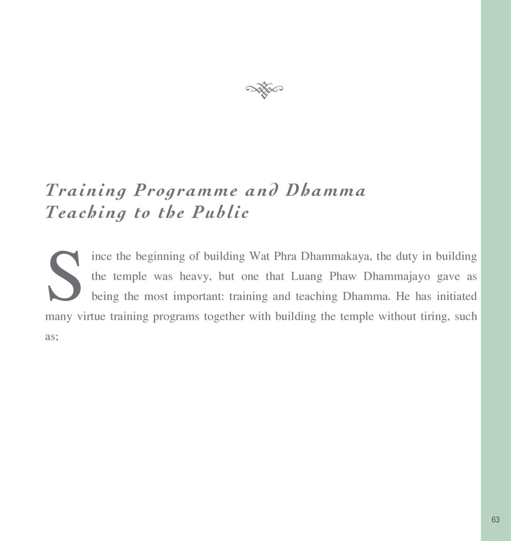 Training Programme and Dhamma Teaching to the Public The Sun of Peace หน้า 63