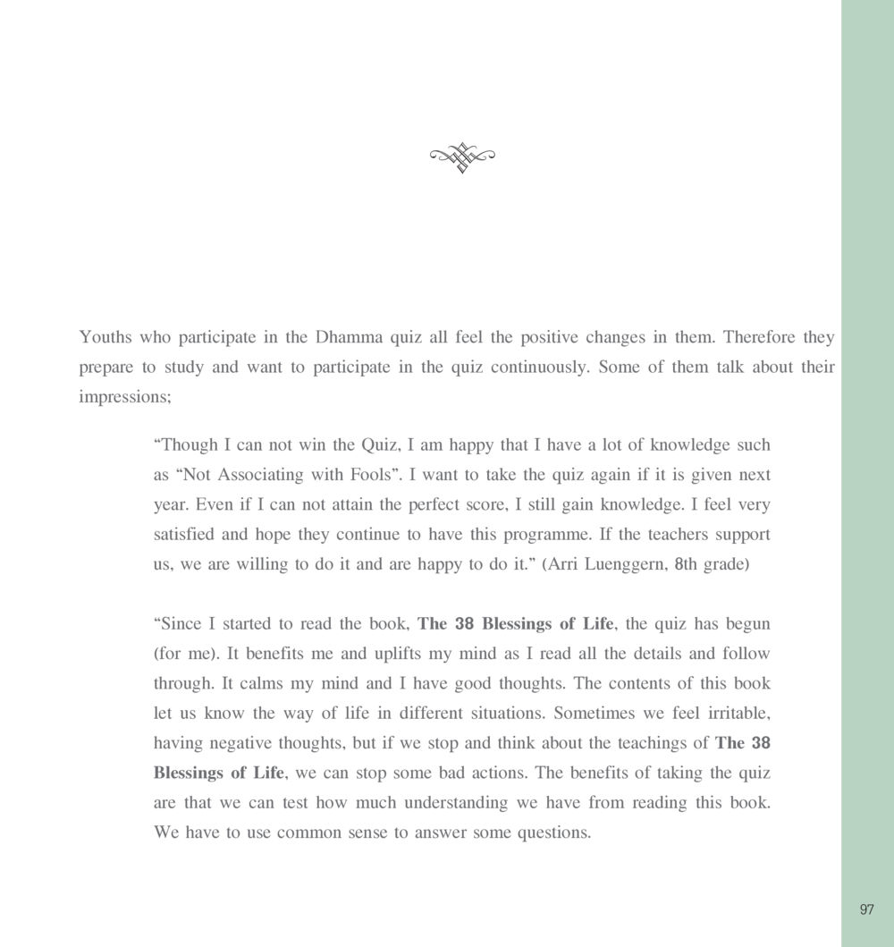Positive Impact of Dhamma Quiz Participation The Sun of Peace หน้า 97