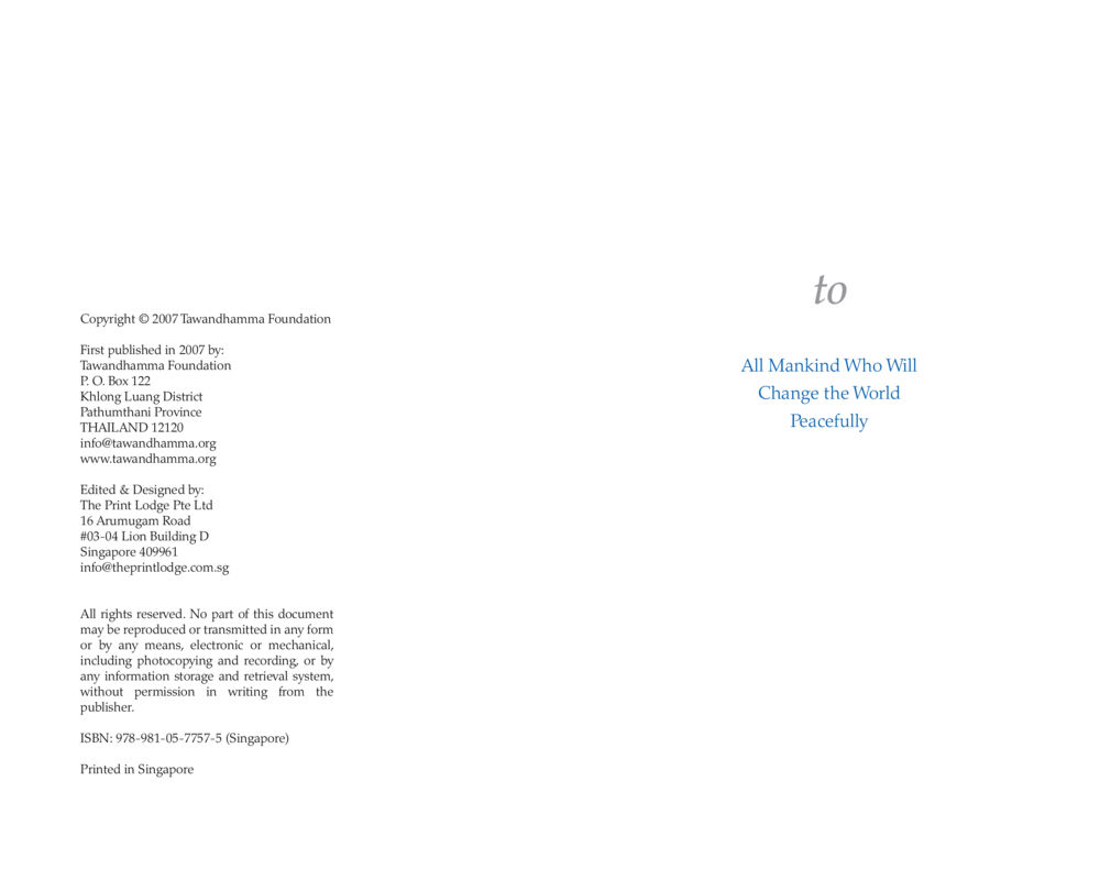 Copyright Information for TawanDhamma Foundation Tomorrow The World Will Change หน้า 3