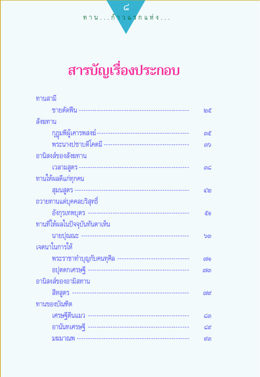 อานิสงส์และประเภทของทานในพระพุทธศาสนา ทาน...ก้าวแรกแห่งการพัฒนาคุณภาพชีวิต หน้า 8
