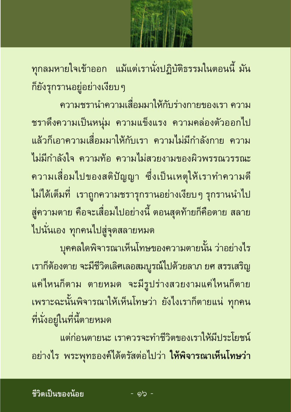 การพิจารณาความตายและความเสื่อมของชีวิต ชีวิตลิขิตได้ หน้า 18