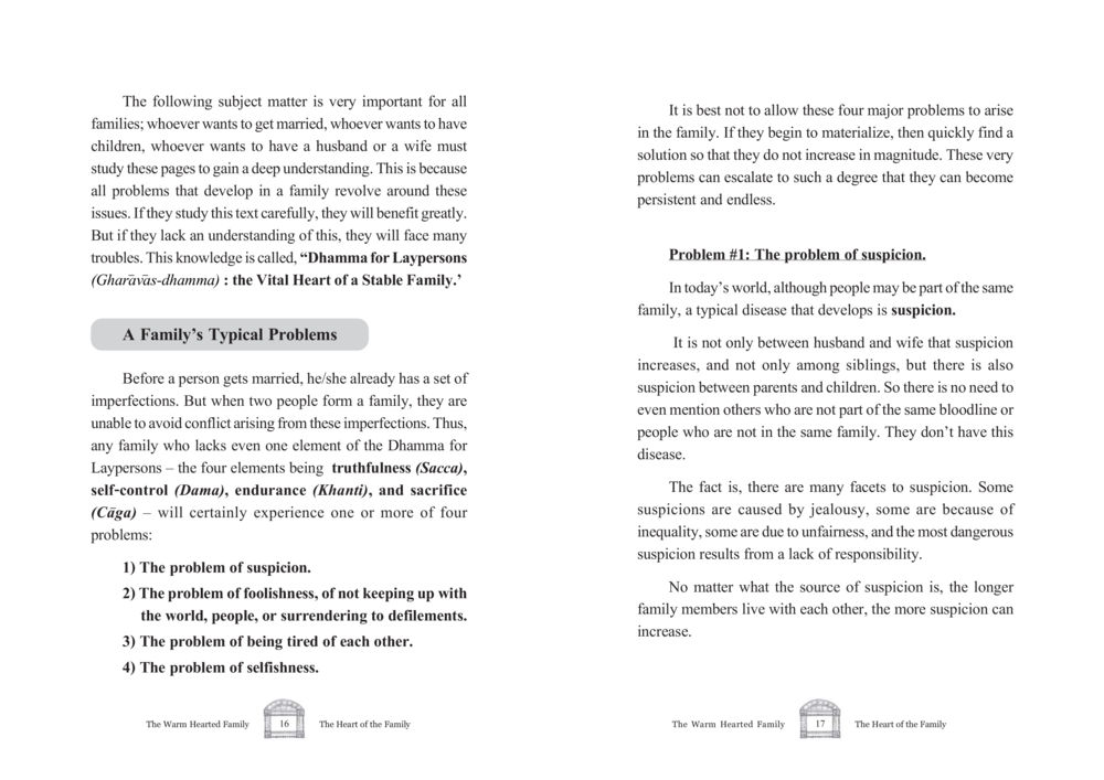 Dhamma for Laypersons: The Vital Heart of a Stable Family The Warm Hearted Family หน้า 9