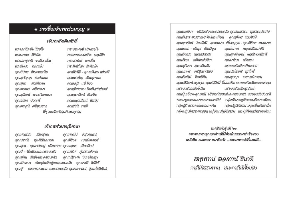 รายชื่อเจ้าภาพร่วมบุญ Summer สมาธิแก้ว หน้า 119