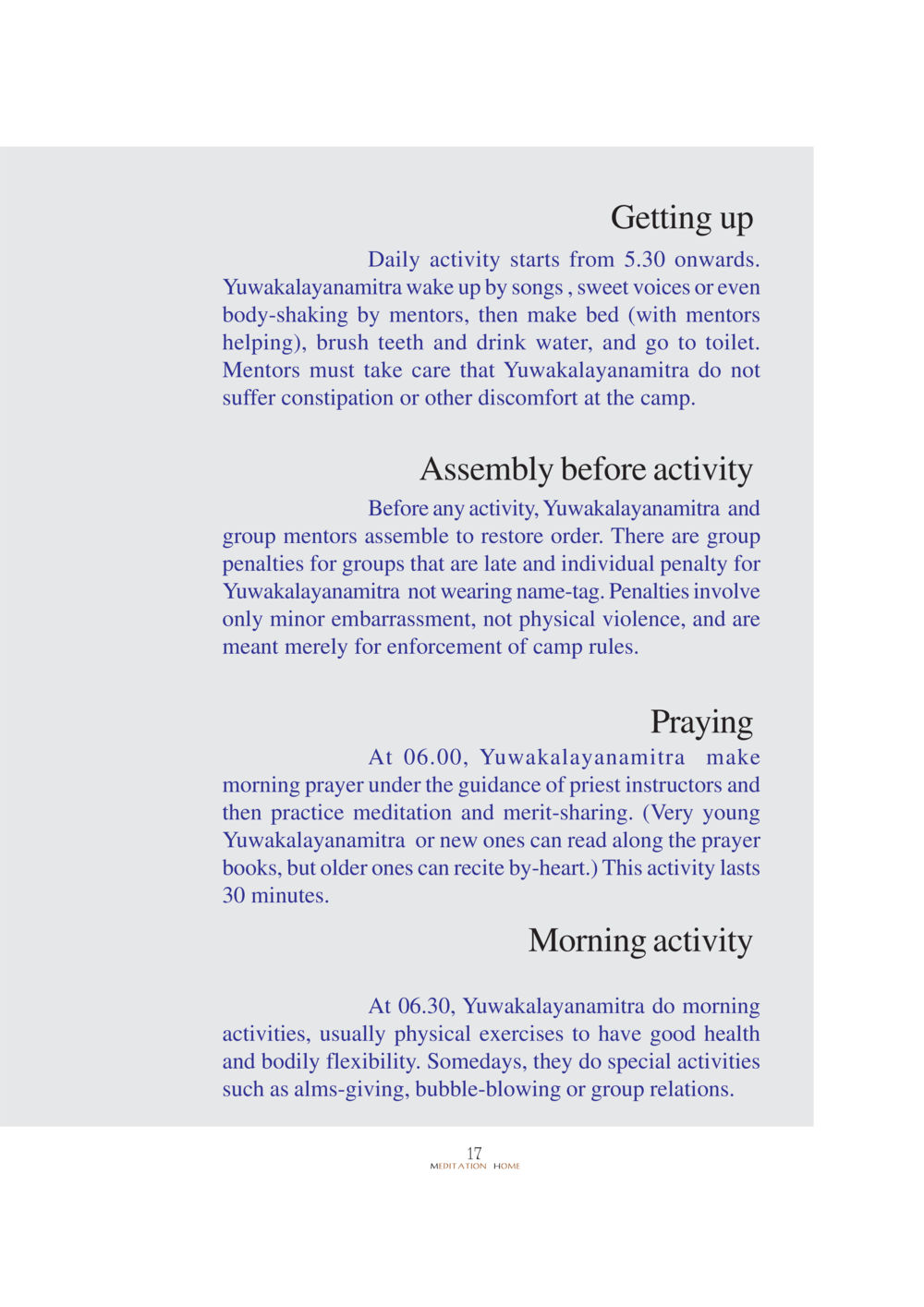 Yuwakalayanamitra Daily Activities YUWA  CAMP MEDITATION  HOME หน้า 21