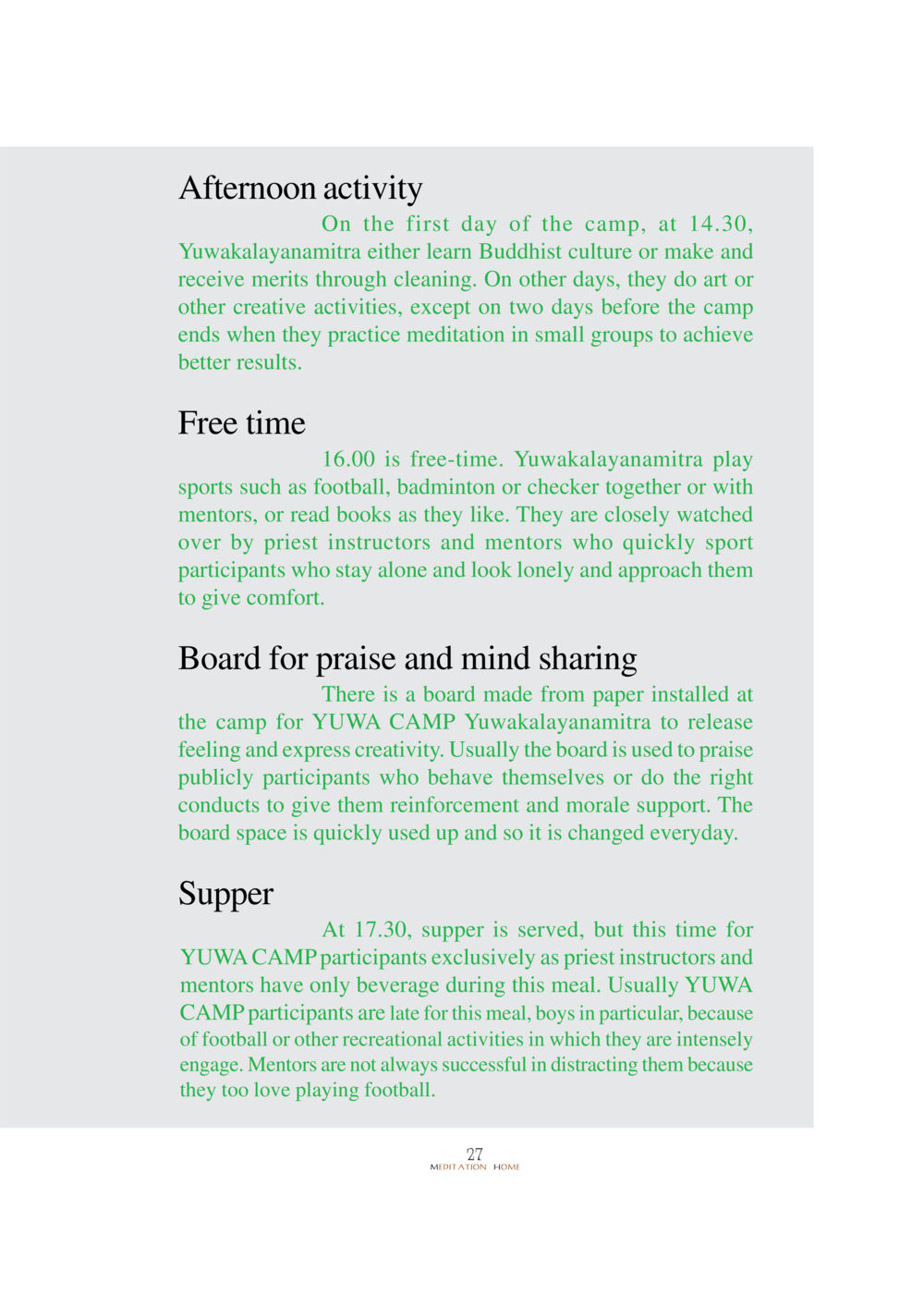 Activities at YUWA CAMP YUWA  CAMP MEDITATION  HOME หน้า 30