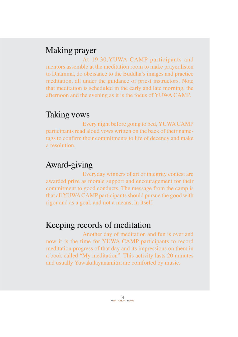 YUWA CAMP: A Journey of Meditation and Commitment YUWA  CAMP MEDITATION  HOME หน้า 34