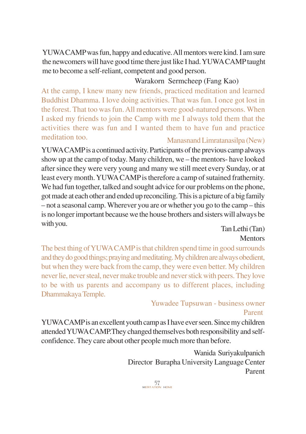 Experiences at YUWA CAMP YUWA  CAMP MEDITATION  HOME หน้า 57
