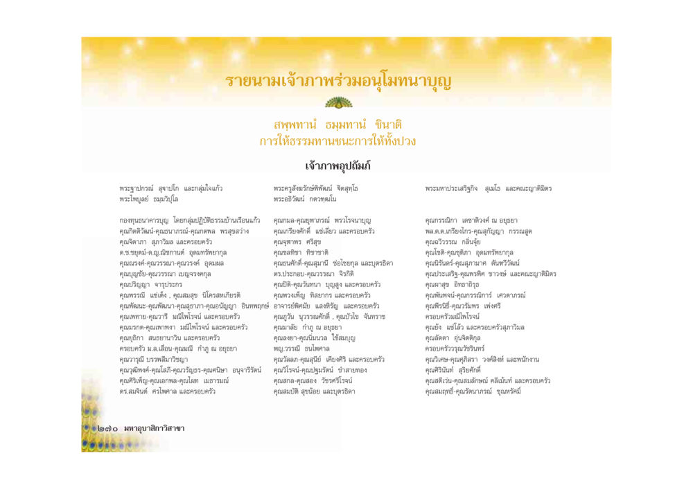 รายนามเจ้าภาพร่วมสมโภชนามบุญ มหาอุบาสิกาวิสาขา หน้า 270