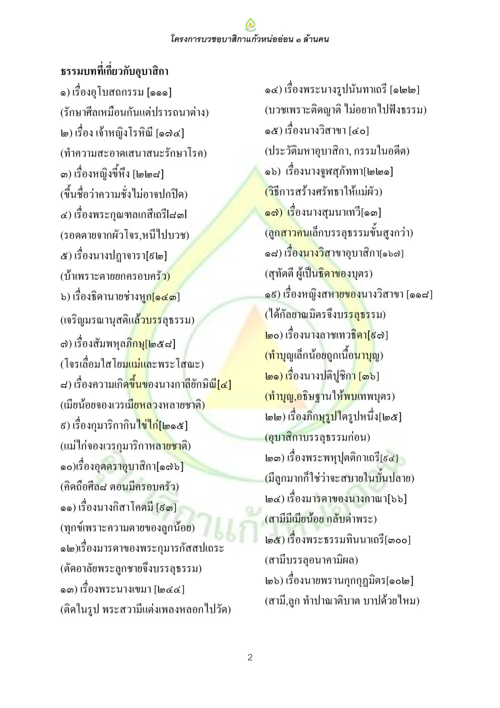โครงการบวชอุบาสิกาแก้วหนออ่อน ๑ ล้านคน ธรรมบทที่เกี่ยวกับอุบาสิกา หน้า 2