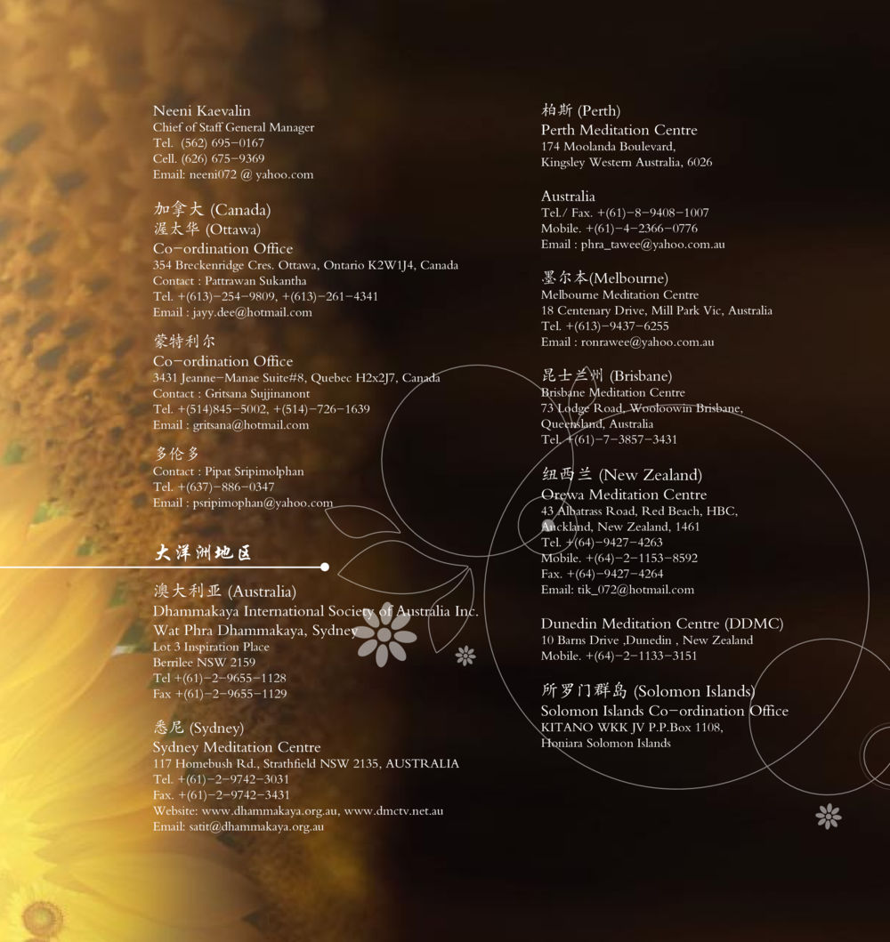 Meditation Centres Worldwide Contacts 和平的太阳 หน้า 166