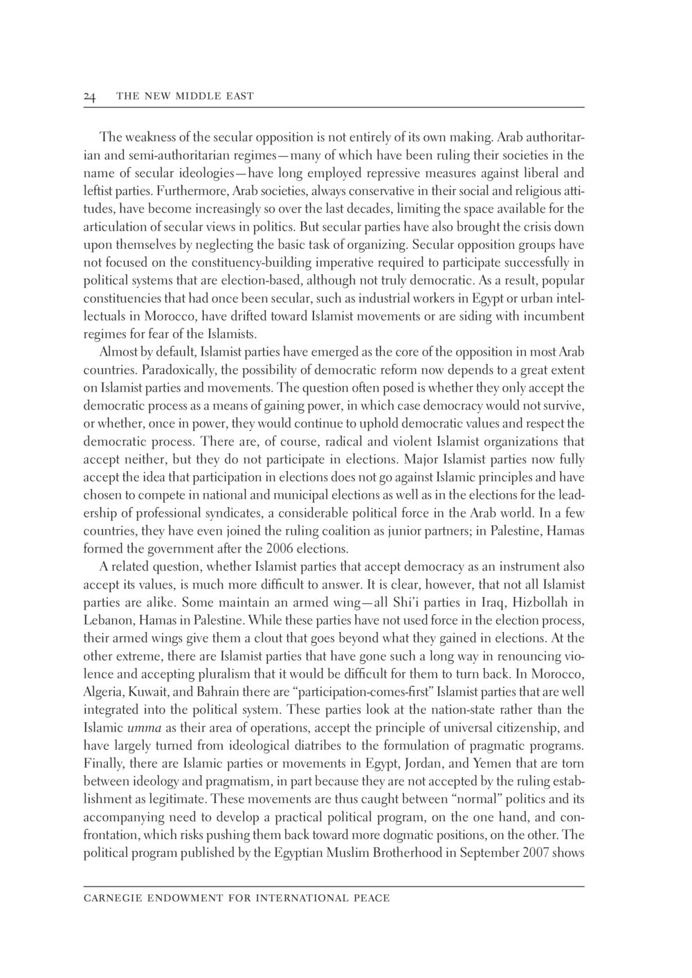 The Dynamics of Secular and Islamist Parties in Arab Politics The New Middle East หน้า 30