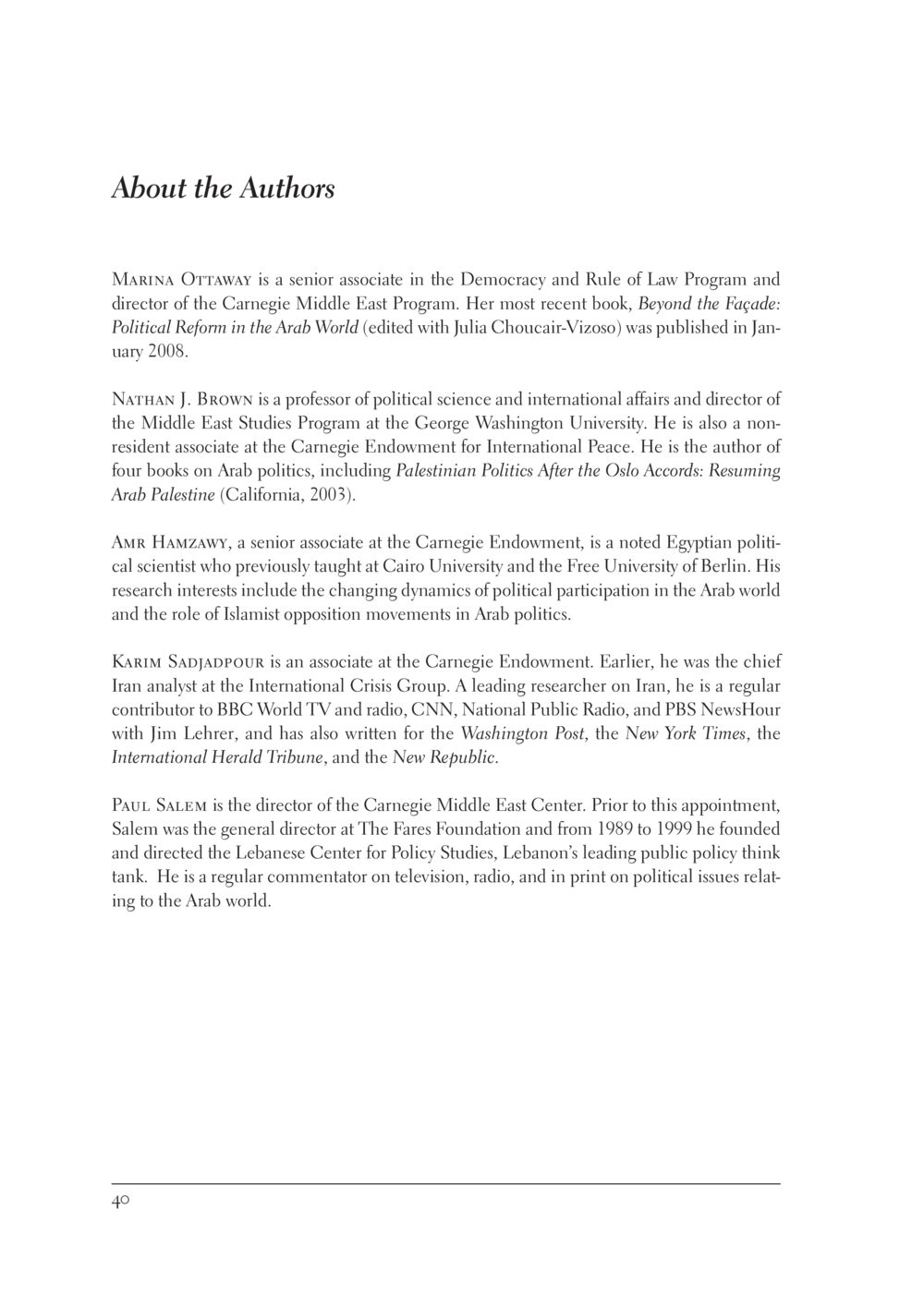 About the Authors of Carnegie Endowment Publications The New Middle East หน้า 46