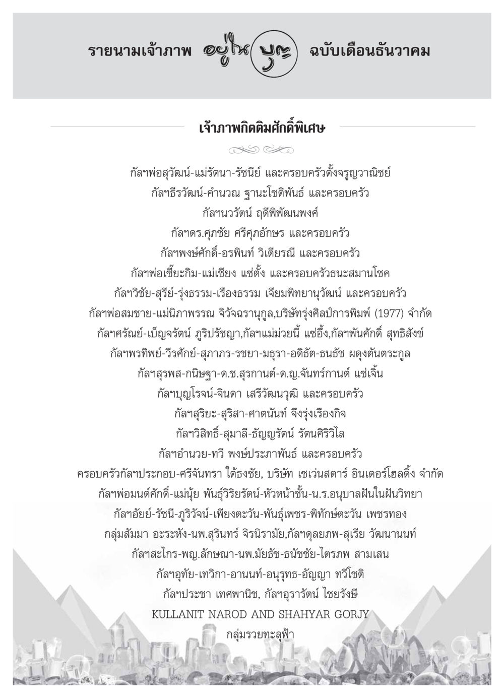 รายนามเจ้าภาพฉบับเดือนธันวาคม วารสารอยู่ในบุญ ประจำเดือน ธันวาคม พ.ศ.2553 หน้า 119