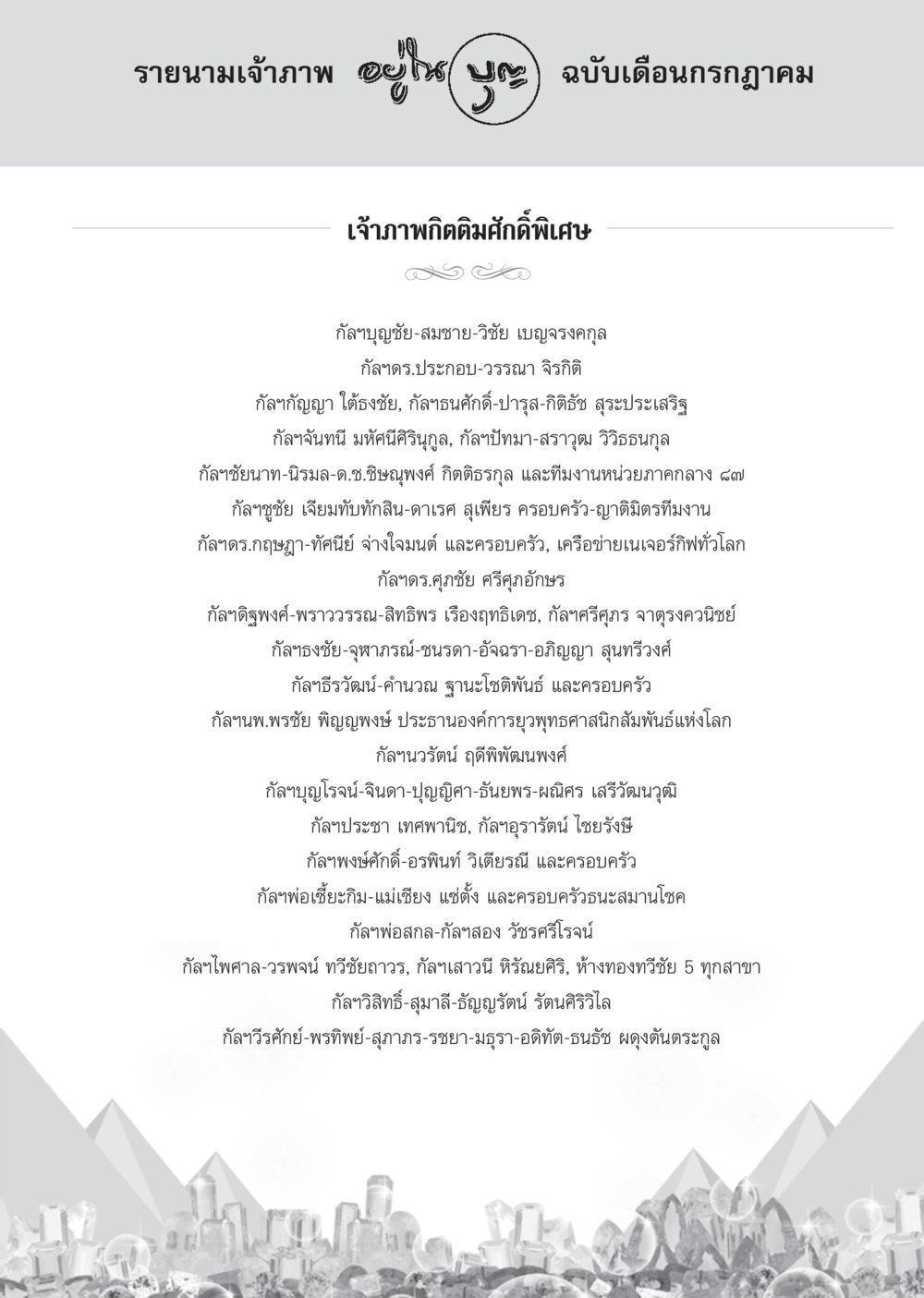รายนามเจ้าภาพ ฉบับเดือนกรกฎาคม วารสารอยู่ในบุญ ประจำเดือน กรกฎาคม พ.ศ.2555 หน้า 103