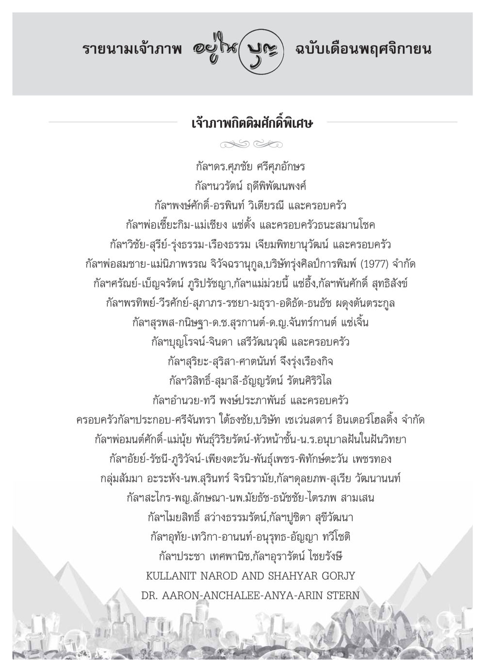 รายนามเจ้าภาพ พฤศจิกายน วารสารอยู่ในบุญ ประจำเดือน  พฤศจิกายน พ.ศ.2553 หน้า 119