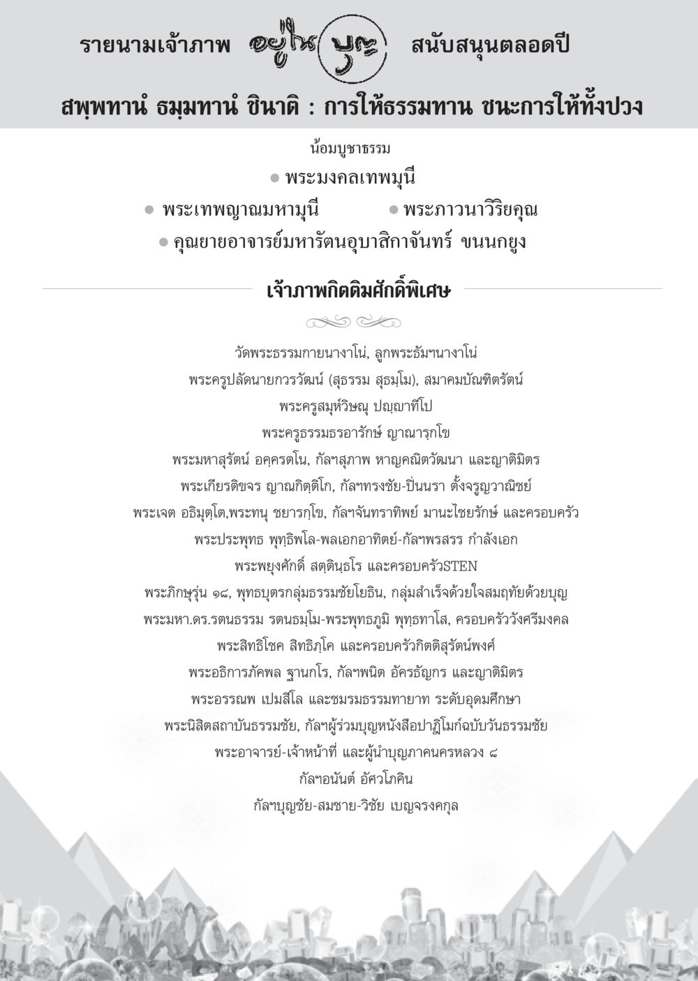 รายนามเจ้าภาพและการสนับสนุนตลอดปี วารสารอยู่ในบุญ ประจำเดือน กันยายน พ.ศ.2555 หน้า 86