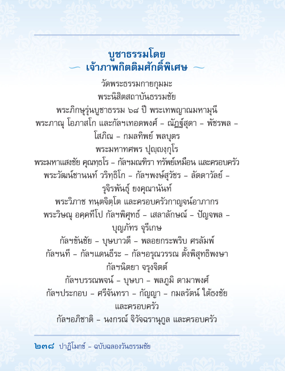 บูชาธรรมโดยเจ้า ภาพพิกิตติมศักดิ์พิเศษ ปาฏิโมกข์ ฉบับฉลองวันธรรมชัย หน้า 238