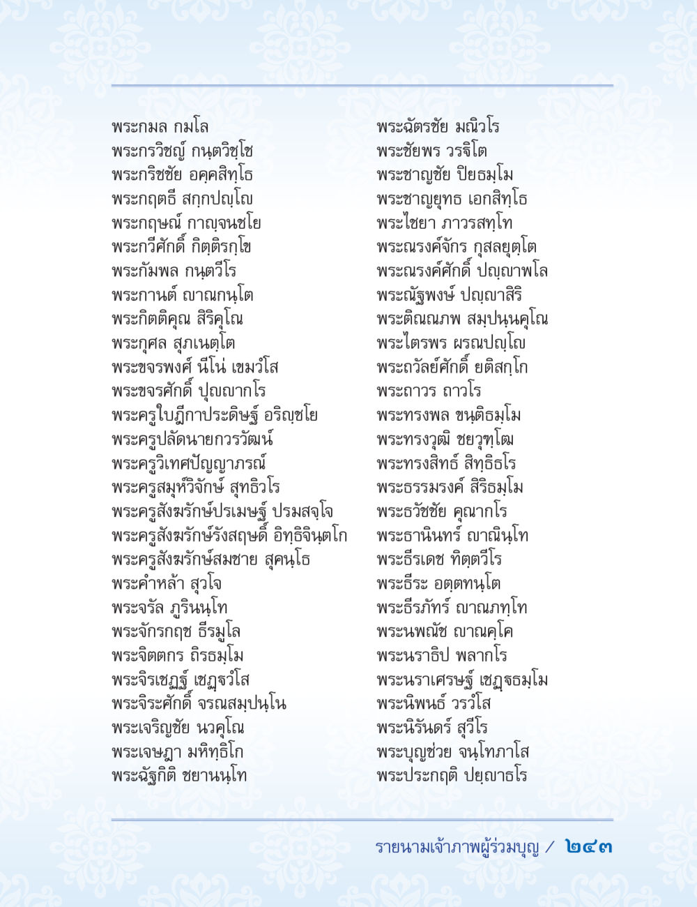 รายนามพระสงฆ์ ปาฏิโมกข์ ฉบับฉลองวันธรรมชัย หน้า 243