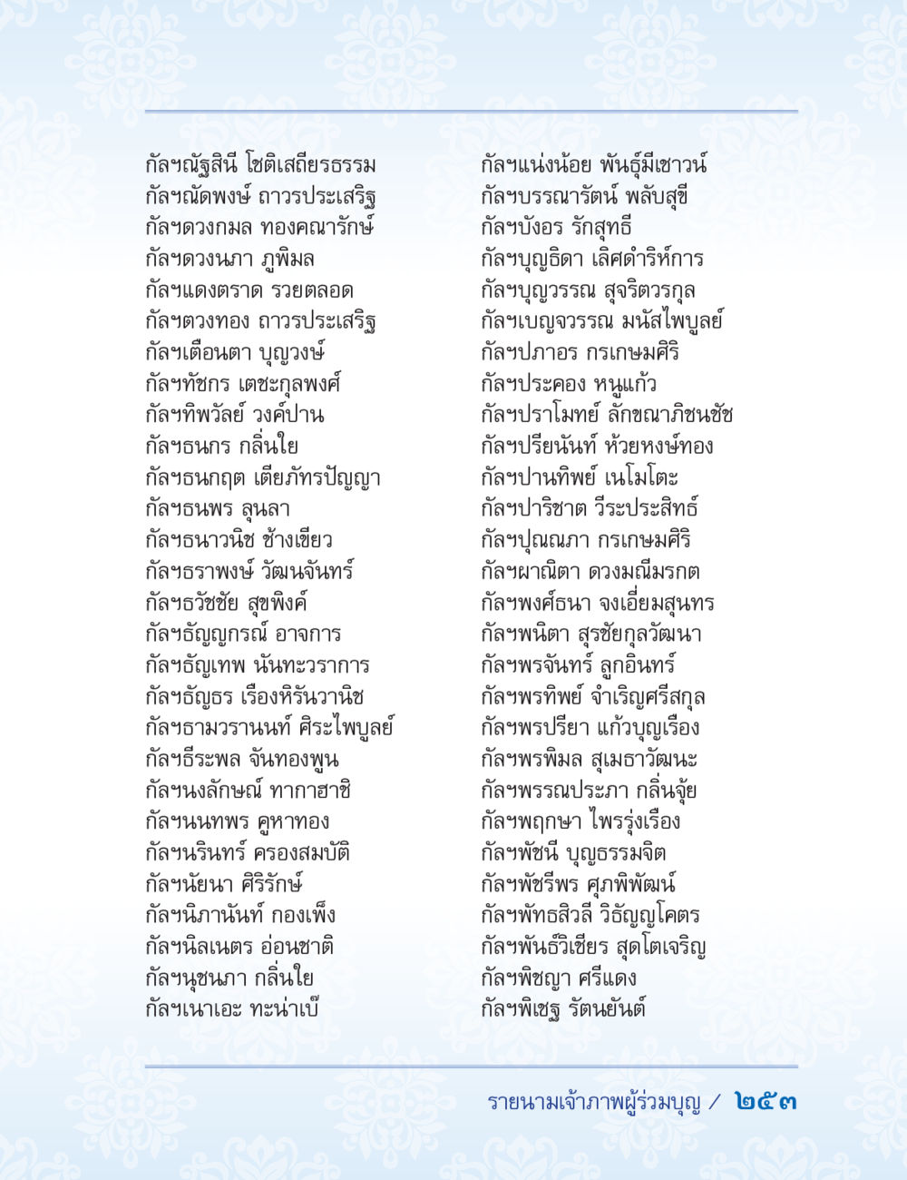 รายนามเจ้าภาพผู้ร่วมบุญ ปาฏิโมกข์ ฉบับฉลองวันธรรมชัย หน้า 253