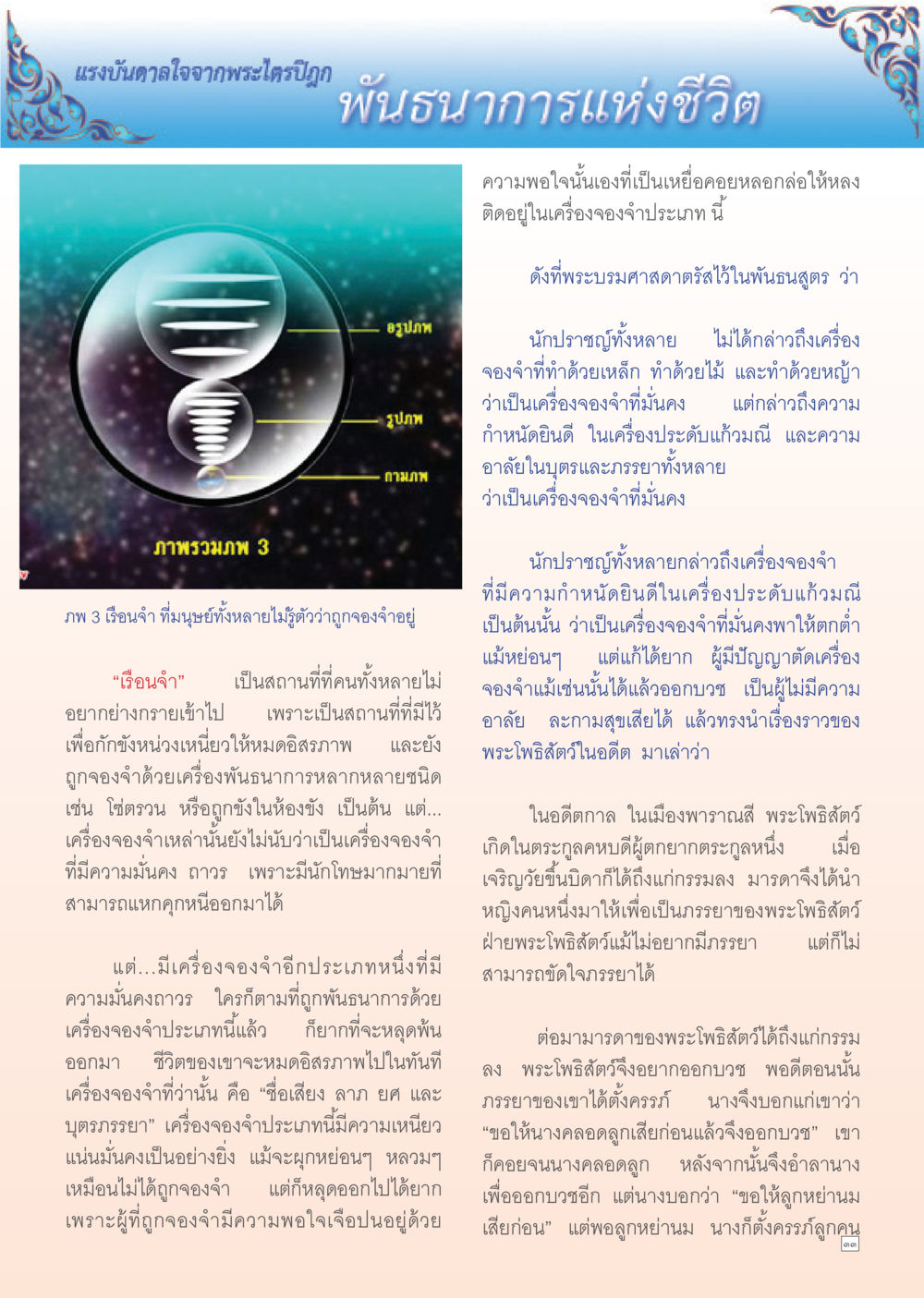 แรงบันดาลใจจากพระไตรปิฎก: พันธนาการแห่งชีวิต Dhamma TIME เดือนกันยายน พ.ศ. 2555 หน้า 33