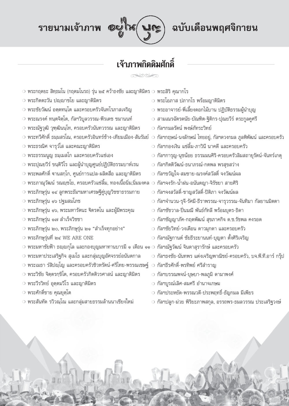 รายการเจ้าภาพ ฉบับเดือนพฤศจิกายน วารสารอยู่ในบุญ ประจำเดือน พฤศจิกายน พ.ศ.2555 หน้า 90