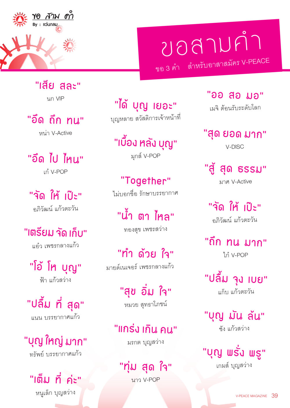 คำสำหรับอาสาสมัคร V-PEACE นิตยสาร V-Peace เดือนธันวาคม พ.ศ.2555 หน้า 41
