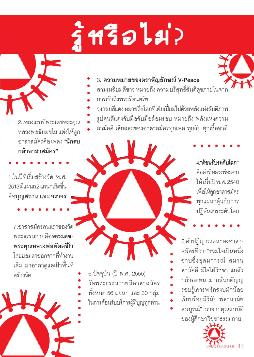 บทบาทของอาสาสมัครในวัดพระธรรมกาย นิตยสาร V-Peace เดือนธันวาคม พ.ศ.2555 หน้า 43