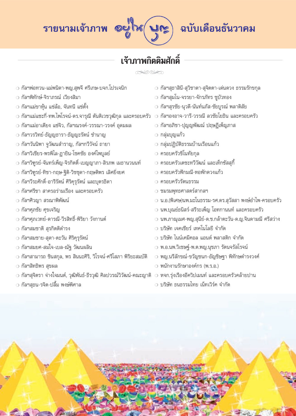 รายนามเจ้าภาพ ฉบับเดือนธันวาคม วารสารอยู่ในบุญ ประจำเดือน ธันวาคม พ.ศ.2555 หน้า 114