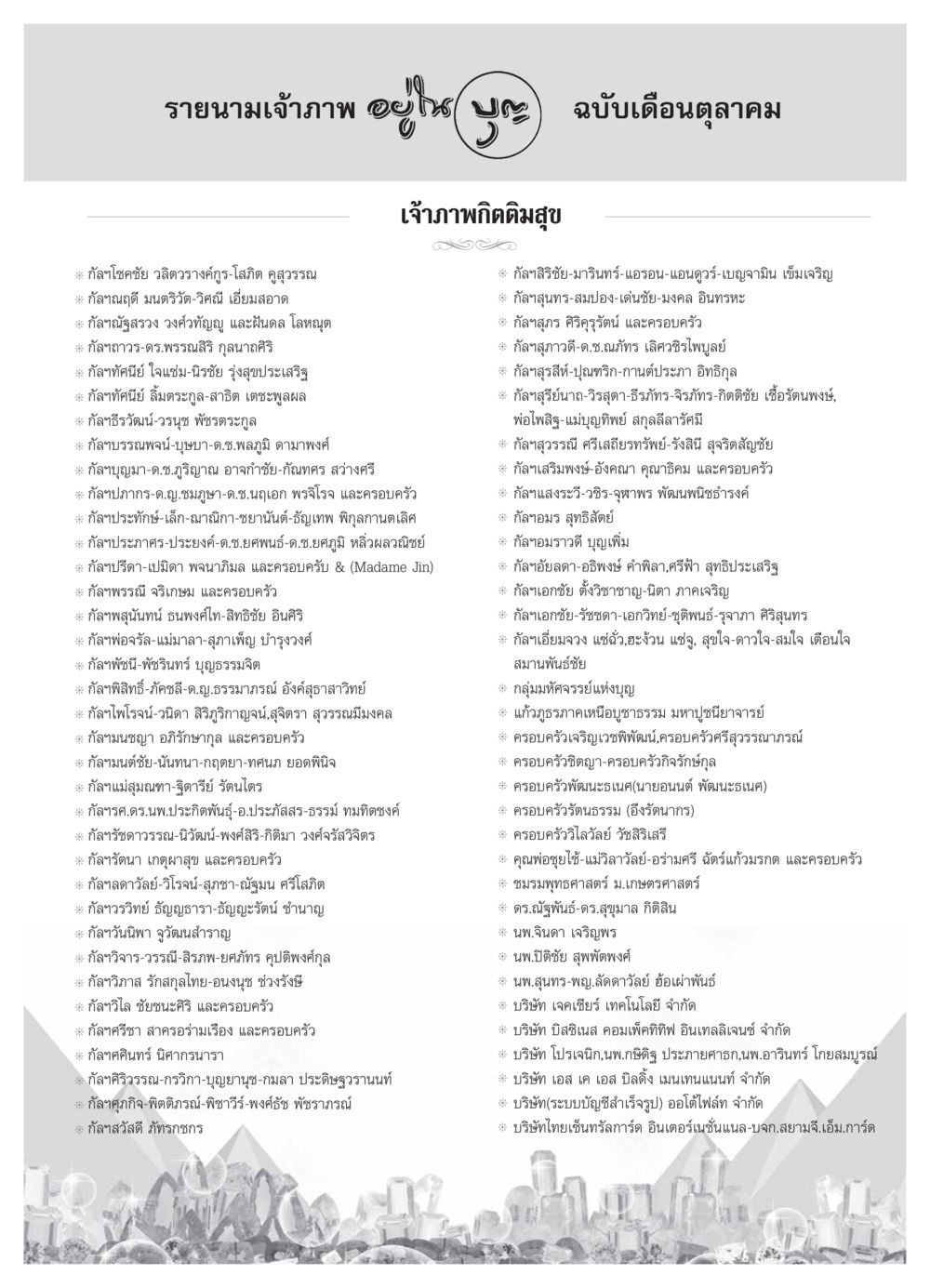 รายนามเจ้าภาพ วารสารอยู่ในบุญ ประจำเดือน ตุลาคม พ.ศ.2553 หน้า 102