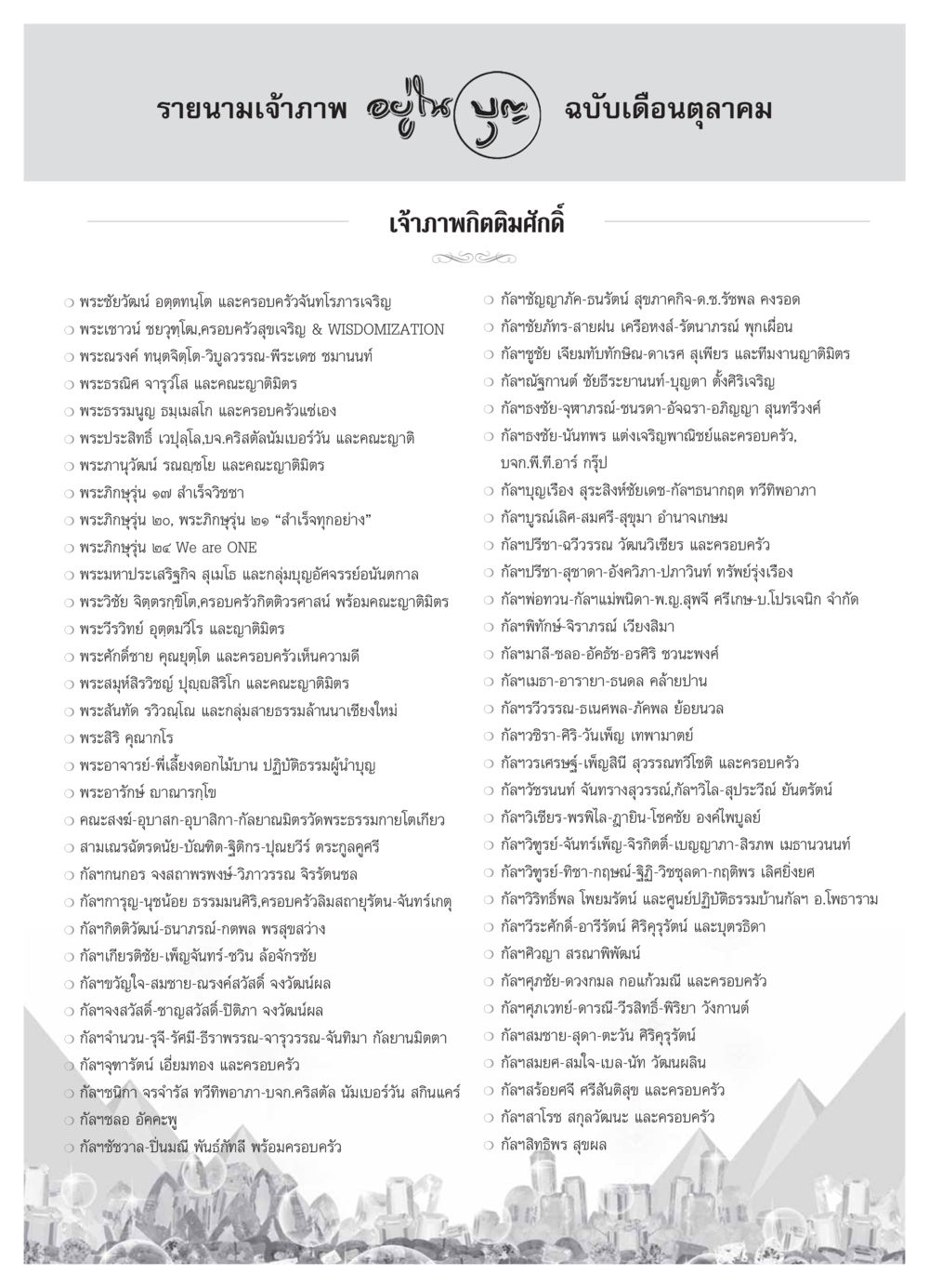 รายนามเจ้าภาพในงานบุญ วารสารอยู่ในบุญ ประจำเดือน ตุลาคม พ.ศ.2553 หน้า 100
