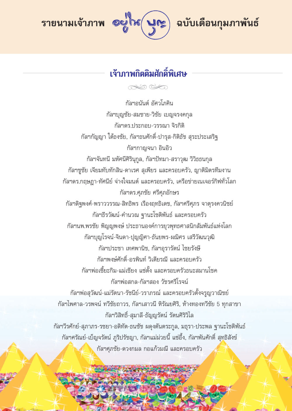 รายนามเจ้าภาพ เดือนกุมภาพันธ์ วารสารอยู่ในบุญ ประจำเดือน กุมภาพันธ์ พ.ศ.2556 หน้า 115