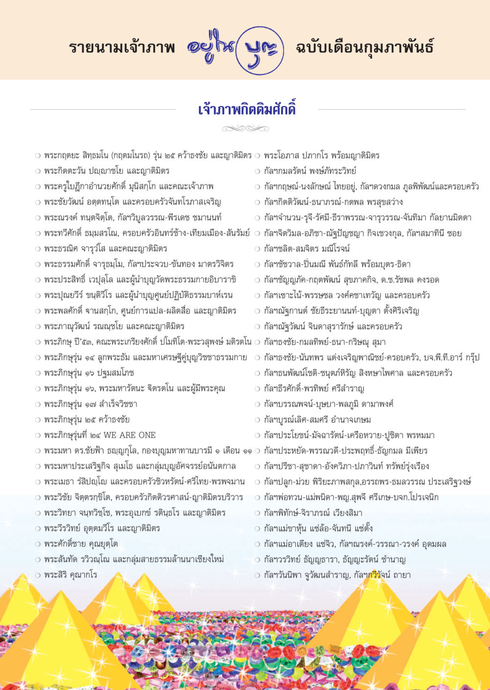 รายนามเจ้าภาพ ฉบับเดือนกุมภาพันธ์ วารสารอยู่ในบุญ ประจำเดือน กุมภาพันธ์ พ.ศ.2556 หน้า 117