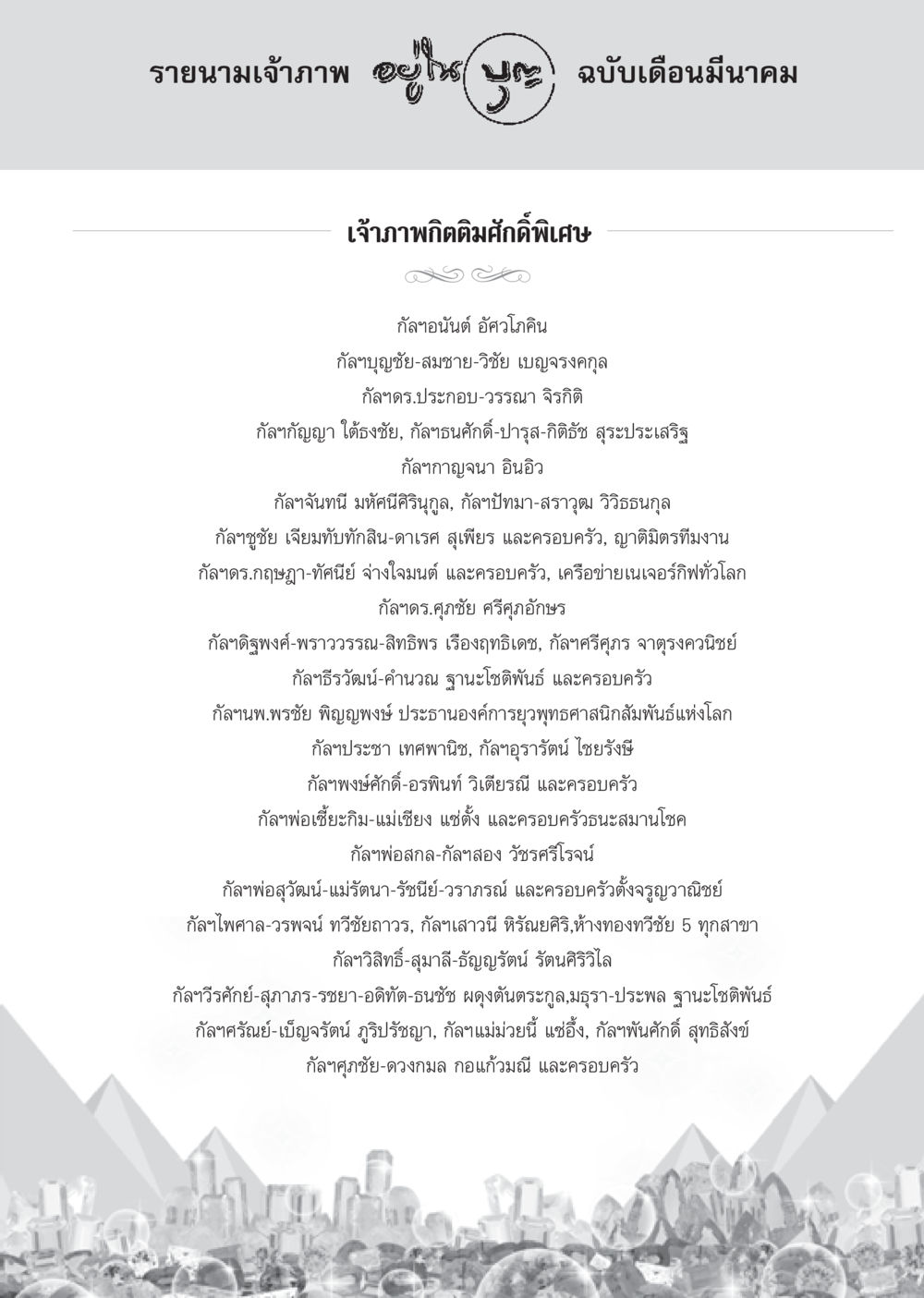 รายนามเจ้าภาพฉบับเดือนมีนาคม วารสารอยู่ในบุญประจำเดือน มีนาคม พ.ศ.2556 หน้า 111