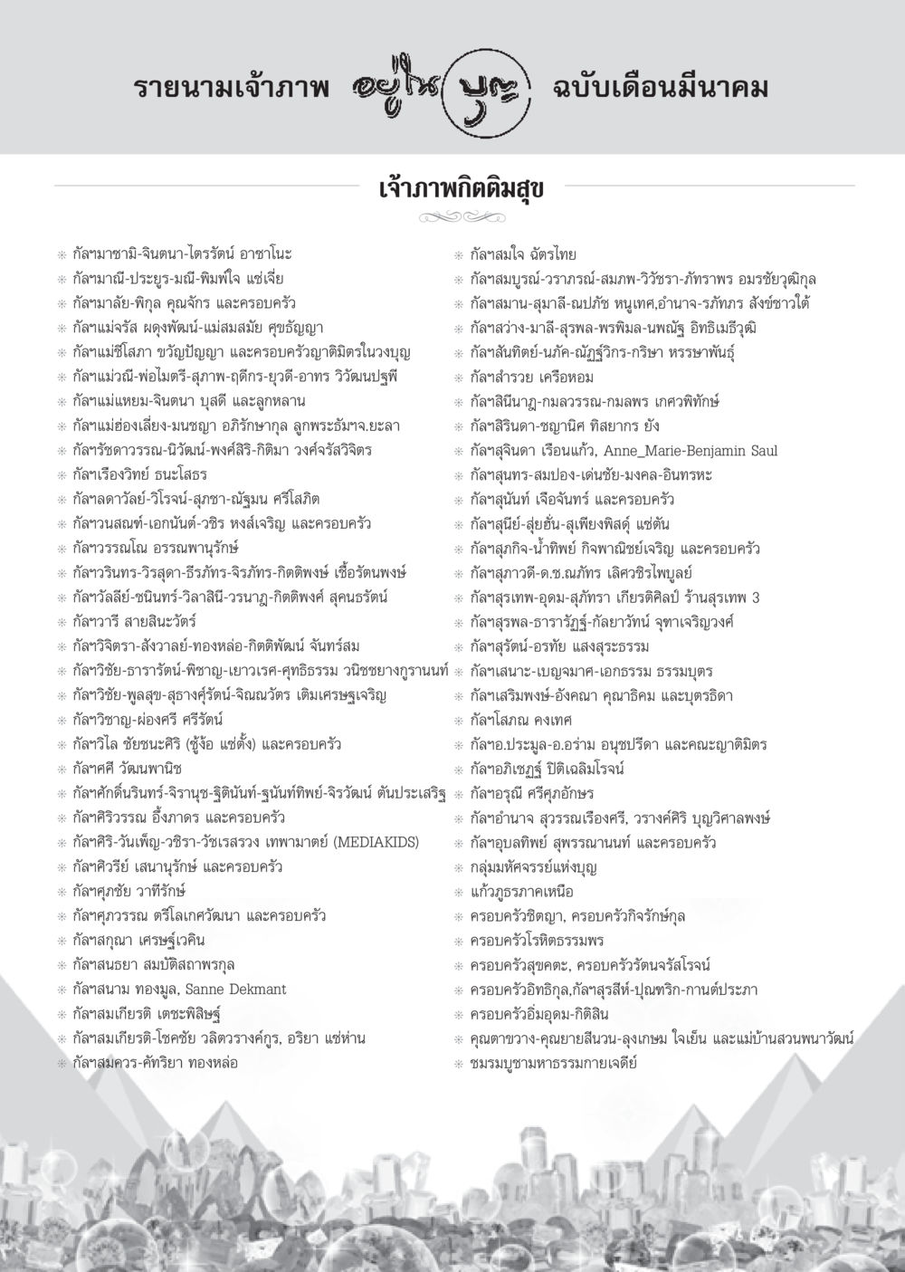 รายนามเจ้าภาพ ฉบับเดือนมีนาคม วารสารอยู่ในบุญประจำเดือน มีนาคม พ.ศ.2556 หน้า 116