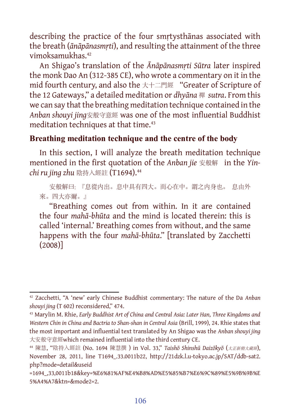 The Practice of Ānāpānasmṛti: Breath Meditation in Early Buddhism DIRI Journal  หน้า 127