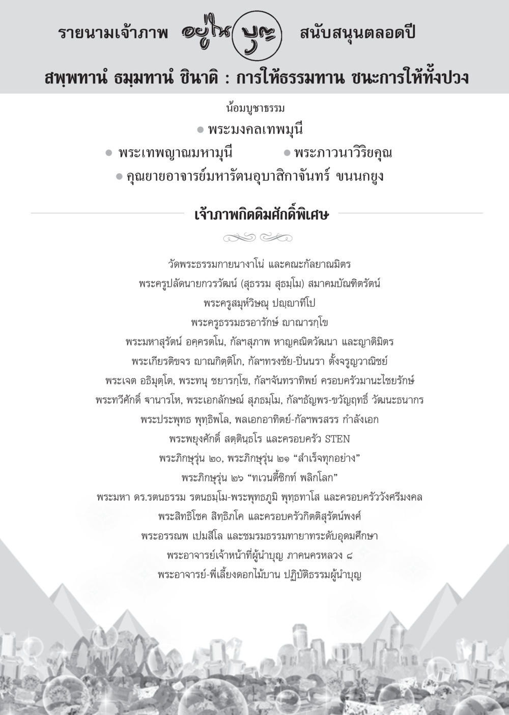 รายการเจ้าภาพ สนับสนุนตลอดปี วารสารอยู่ในบุญประจำเดือนเมษายน พ.ศ.2556 หน้า 110