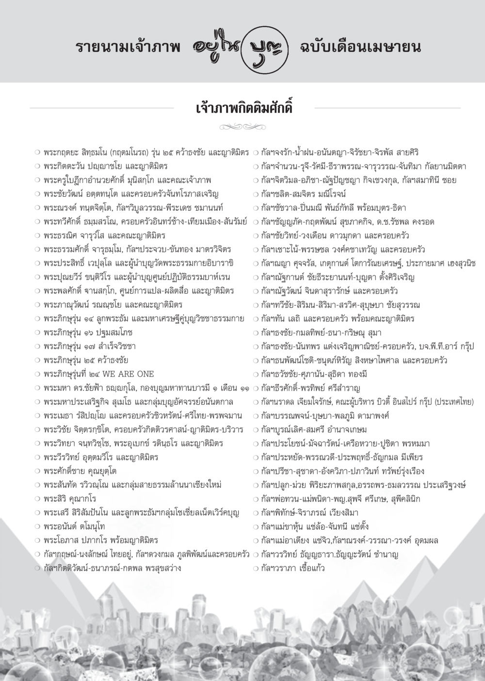 รายนามเจ้าภาพเดือนเมษายน วารสารอยู่ในบุญประจำเดือนเมษายน พ.ศ.2556 หน้า 113