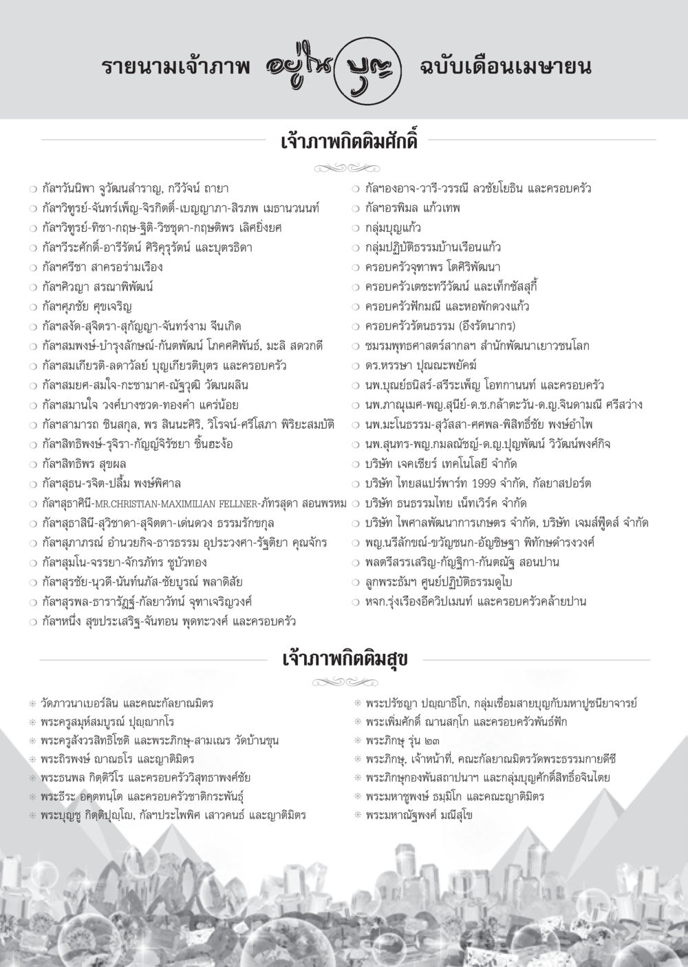 รายชื่อเจ้าภาพ เดือนเมษายน วารสารอยู่ในบุญประจำเดือนเมษายน พ.ศ.2556 หน้า 114